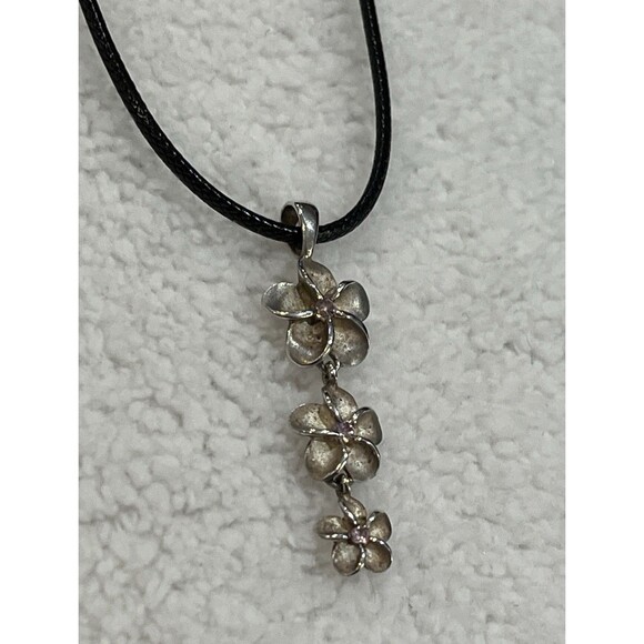 VTG Kuuipo Hawaiian Sterling Silver Flower Pendant Necklace Pink Stone Coquette - Picture 5 of 10